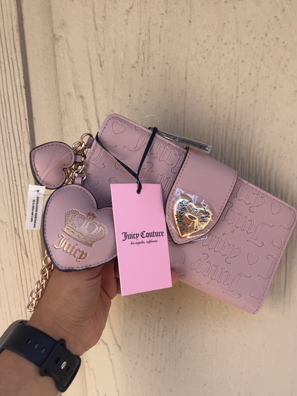Juicy Couture Light Pink Embossed Heart Wallet with Charm